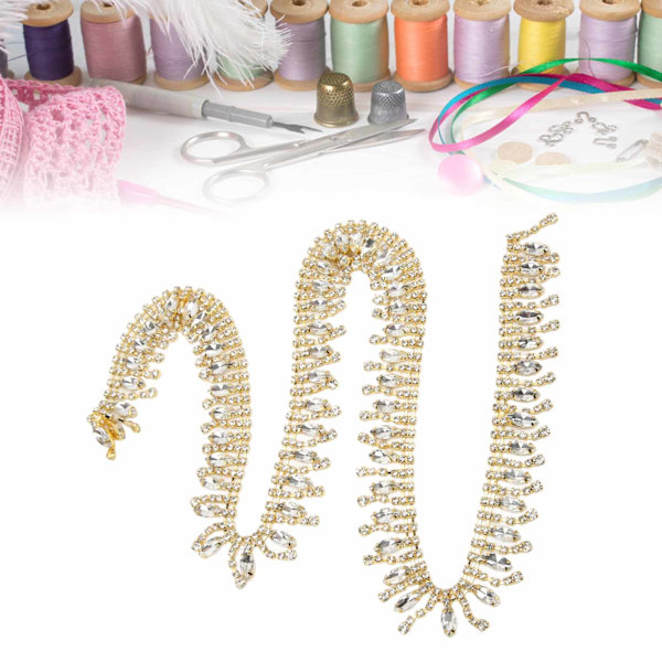 Rhinestone Trim 1yd Lång Fadeless Elegant Utsökt Tassel Design Bred Applikation Rhinestone Frans Vit Rhinestone På Guld