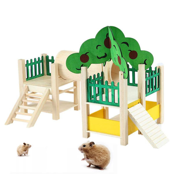 Liten djur aktivitetsleksak i trä Hamster lekplats abborre springande stege träningsgymnastik med matare burtillbehör