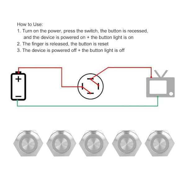 5 st Momentära tryckknappsbrytare Metall Automatisk Återställning Ultratunna Vattentäta med LED 25mmDC12~24V Blå
