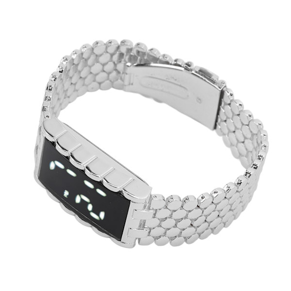 LED-klocka med dubbla öppningar i rostfritt stål, spänne i metall, rektangulär urtavla, digital armbandsur för utomhusaktiviteter, silver