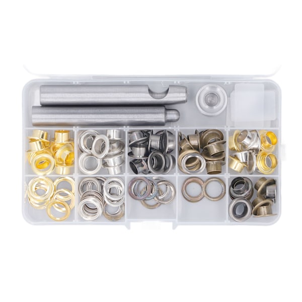 Grommet Öglett Kit 3/8 med 120 Metall Öglor 4 Färger Rostskydd Läder Grommets Kit Öglett Kit för Skor Kläder