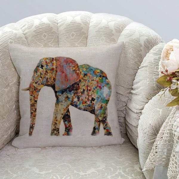 Dekorativa kuddfodral i form av elefant  17,7*17,7 tum linnekuddfodral för heminredning soffa bänk