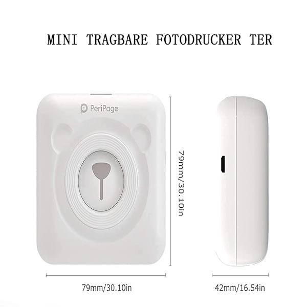Bärbar fotoprinter för utskrift av foton/bilder/memo/kvitton, trådlös BT-anslutning, USB-kabel för Android iOS Windows smartphones