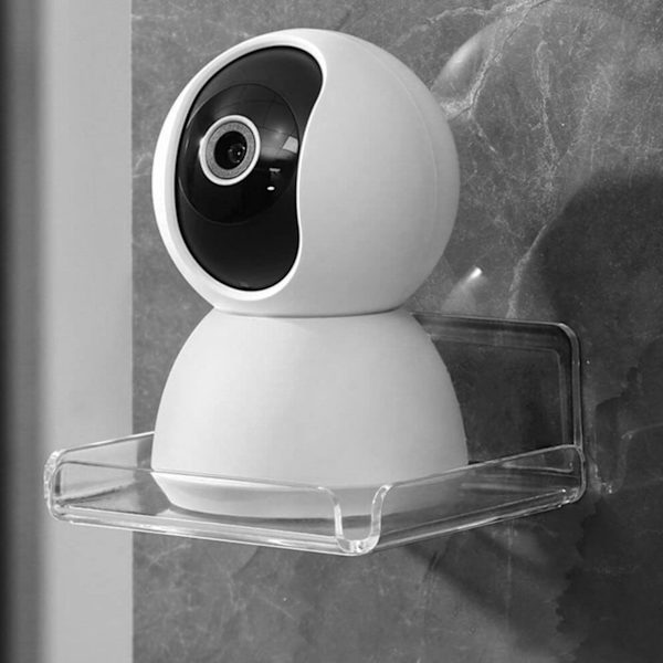 2 st små högtalarväggfästen i akryl med självhäftande multivinkeljustering, utrymmesbesparande säkerhetskameror flytande hylla för hemmakontor
