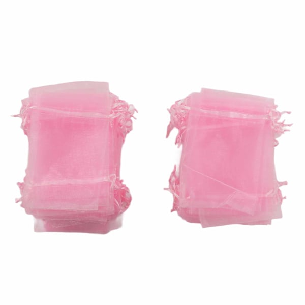 100 st Organza Påsar 10x15cm Transparenta Snörpåsar Presentpåsar Nät Bärbara Smyckespåsar Smyckespåsar Snörning för Bröllop Rosa