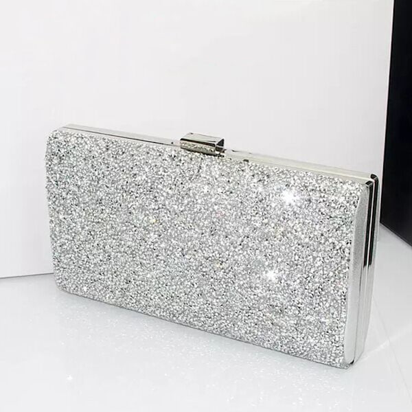 Kedja Väska, Koppling Kvinnor, Glitter Festväska, Elegant Kuvert Väska Kedja Väska Crossbody Väskor för Bröllop Fest Fritid Datum (Silver)