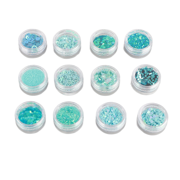 12 rutnät glitter set handgjorda DIY nagelkonst glitter set dekaler 3D nagelkonst dekorationer blå