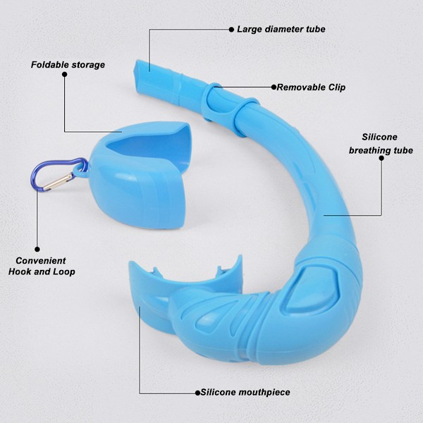 Torr Snorkel Full Silikon Mjuk Portabel med Förvaringslåda Snorkeltub för Vuxna Barn Simträning Blå