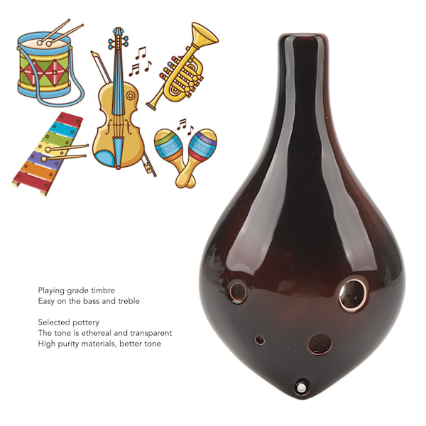 6-håls Alt C Ocarina Flöjt med Rep Bekväm Grepp Känslig Uttal Keramisk Ocarina för Instrument Nybörjare