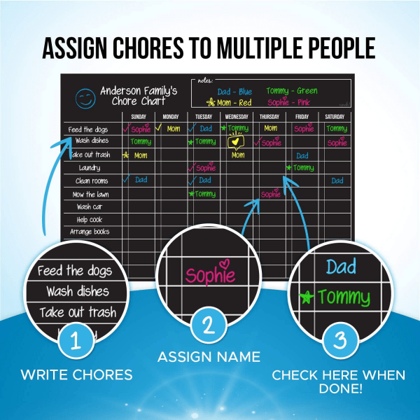 Magnetic Black Dry Erase Chore Chart för flera barn och