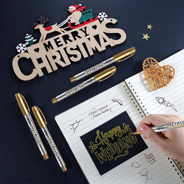4 st Gold Metallic Marker, Guld Permanent Markers Penna, Highlight Marker Pennor, Guld Pennor Metallic Scrapbook Tillbehör för konstnärer Studenter Hantverk