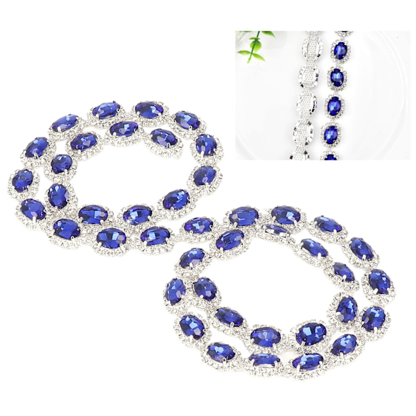 Rhinestone Ribbon Tassel Chain 1 Yard Blå 1,5 cm Bredd Oval Form Blank Rhinestone Frans för Hantverk