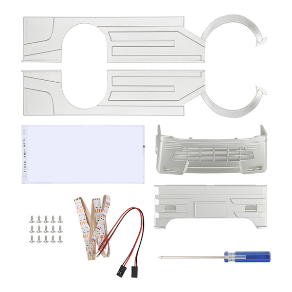 RC bred karosseri kit stort omgivande lock LED-ljusmodifieringssatser för WPL D12 RC-lastbil silverröd