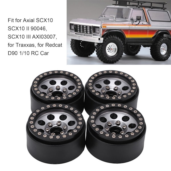 4 st 1,9 tum RC metallfälg Beadlock 8 runda hål fälgnav för Axial SCX10 90046 RC 1/10 bil titanfärg