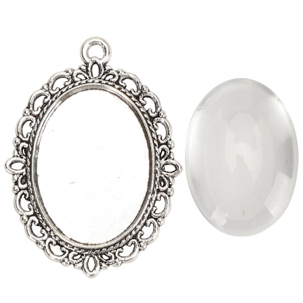 10 set glasplåsterhänge ovala brickor glas cabochon klara kupolplattor DIY smyckestillbehör