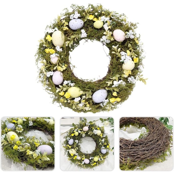 Grön påskkrans med ägg, blomsterkrans dörrkrans dekorativ krans påskgåva naturlig dekoration för påsk och vår, 40 cm