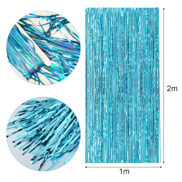 2 st fransgardiner, 3,28 * 6,5 fot ljusblå foliegardin, fransgardiner festdekorationer, bakgrundsgardin streamers för födelsedagsfest,