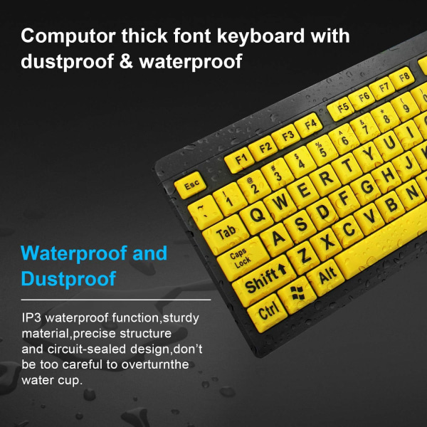 Datortangentbord med stort print , kabelanslutet USB tangentbord med hög kontrast med överdimensionerade print för synskadade personer med nedsatt syn