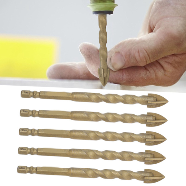 5 st Cross Spearhead Borr Bits med 1/4 tum Hex Skaft för Glas Keramik Marmor 12mm Hål