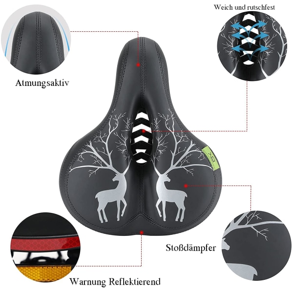 VIEWALL Cykelsadel, Gel Cykelsadel Bred med Reflexremsor, Bekväm Mjuk Gel Sadel, Tjock Stötsäker Cykelsadel för Män och Kvinnor