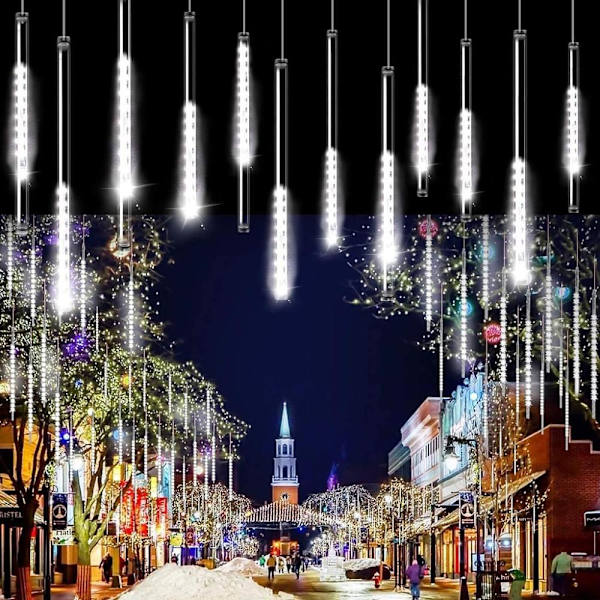 Meteorljus Duschljus Vattentät LED Fallande Regnljus 192 LED 30cm 8 Rör Utomhus Jul Istappljus Regndroppskaskad Ljus för Hög