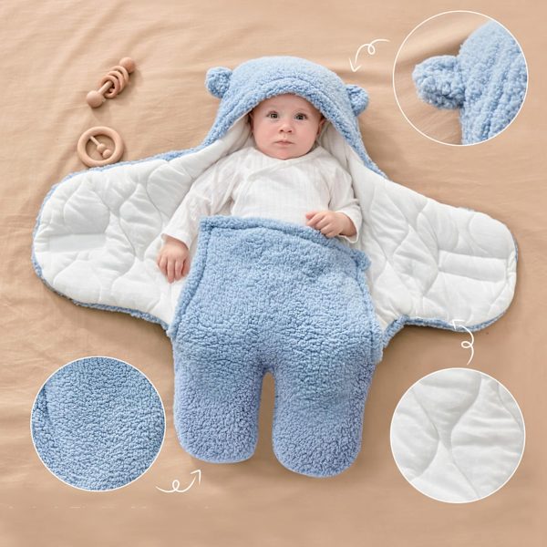 Babysvaddla sovsäck vinter nyfödd wrap filt babysovsäck vinterpåse mjuk varm swaddle filt för spädbarn baby (blå, 0-3 månader)