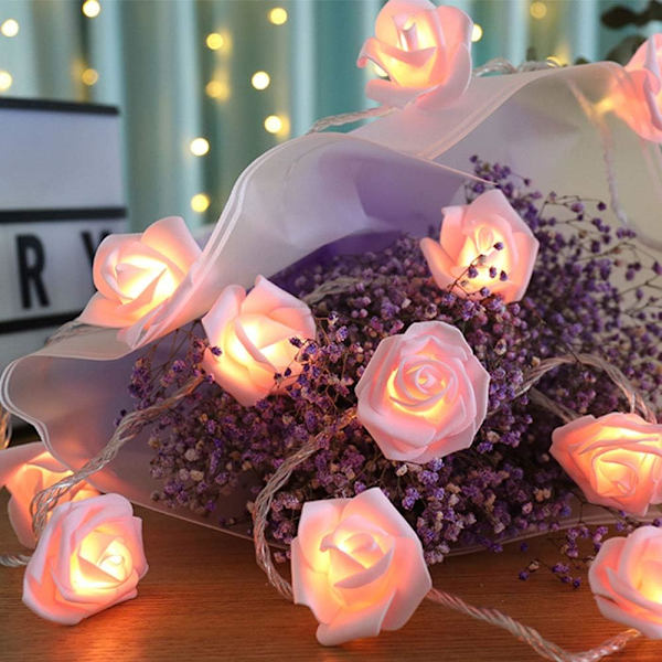 LED-rosblomster ljusslinga, inomhus vit blomster ljusslinga romantisk batteridriven ljusslinga för inomhus utomhus trädgårdsdekorationer