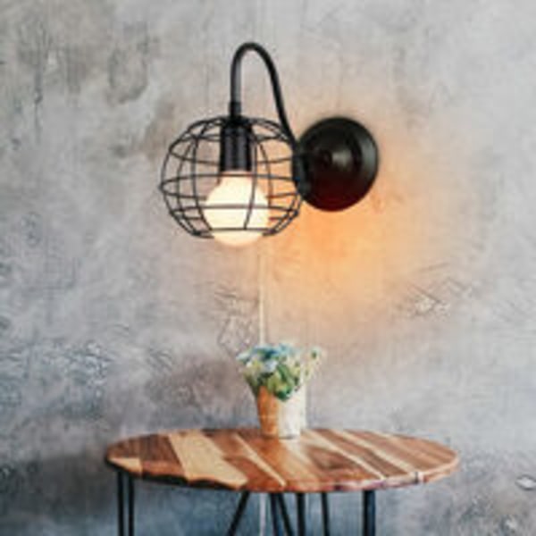 Industriell vägglampa E27 sovrum vardagsrum hall loft burlampa - rund - svart