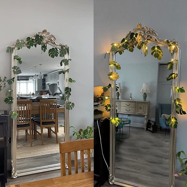20 LED Monstera Blad Ljusslingor, Tropiska Konstgjorda Rottingpalmblad Vägg Hängande Vinblad, Sommardekoration för Utomhus Inomhus Hawaiian Luau
