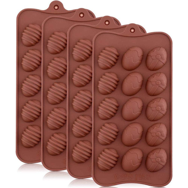 Set med 4 påsk 3D silikonkakformar för 15 ägg/choklad småkakor/tårtor 22x10,5cm