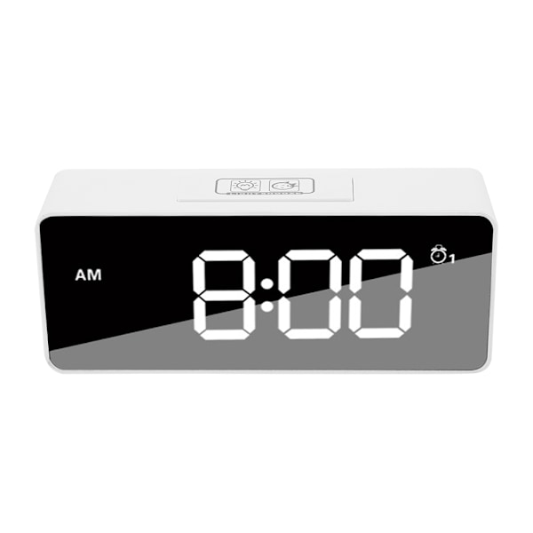Multifunktionell USB-laddning Digital musik Snooze väckarklocka Bakgrundsbelyst spegeldisplay Vit