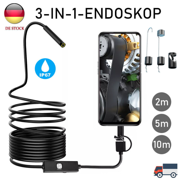 USB LED Endoscope 2-10M Vattentät Endoscope Inspection Camera för Android PC