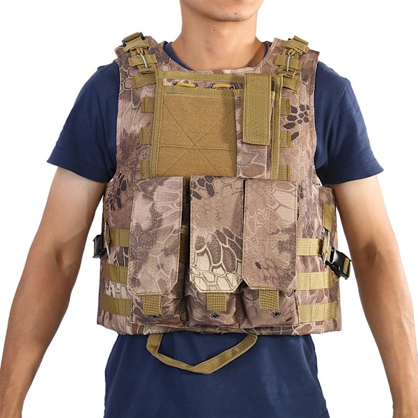 Slitstark strids väst med flera fickor för utomhus Assault Airsoft spel (Sand Python Grain)