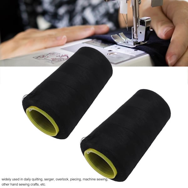 2 st 402 Sergertråd Premium Polyester Fray Resistant Fadeless Hållbar Robust Allmänt Använd Svart Tråd