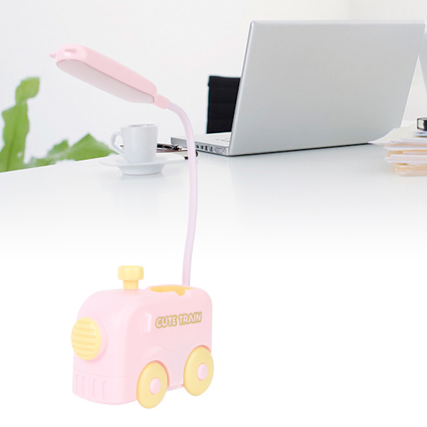 Mini Tåg LED Sänglampa Ögonskydd Studie Läslampa USB Laddning med Pennhållare för Barn Rosa