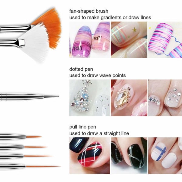 Nail Art borstar, 15 st Nail Design-verktyg med gelborstar