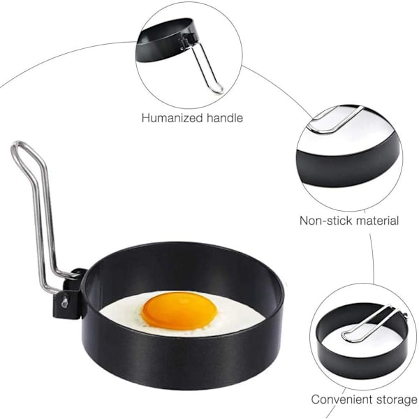 4 st Non-Stick Äggringar, Runda Äggformar i Rostfritt Stål för Stekta och Pocherade Ägg Crumpets på Kokkärl och Ångkokare