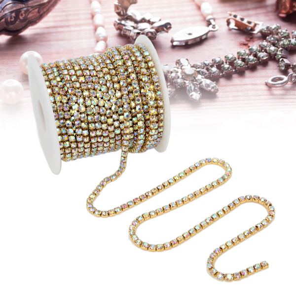 Rhinestone Trim Färgglad Glittrande 10 Meter Rhinestone Trim för Hushåll DIY Hantverk Kläder Dekoration PresentGuld Baksida AB Färg 3mm