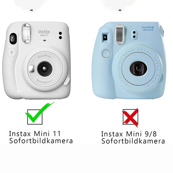 Fujifilm Instax Mini 11 Live Camera PU läderfodral med justerbara axelremmar och fickor.