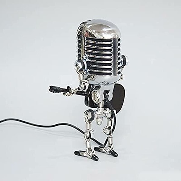 Unik Mikrofon Robot Lampa, Metall Mikrofonrobot med Mini Gitarr, Retro Metall Industriell Stil Skrivbordslampa för Heminredning, Justerbara Leder för