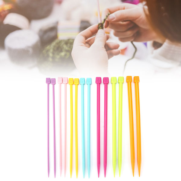 14 st stickor i flera färger, 25 cm, bärbara stickor i plast för DIY-entusiaster