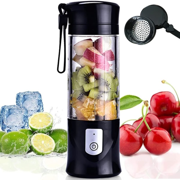 Bärbar blender, mini USB blender för smoothie, milkshake, fruktjuice, portabel blender 350-420 ml 6 blad för sport och resor, BPA-fri,