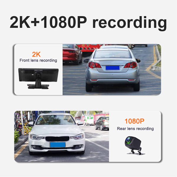 Bärbar Bilstereo 10 tum IPS Pekskärm för Android Auto Trådlös Carplay 2K 1080P Inspelning Instrumentbräda