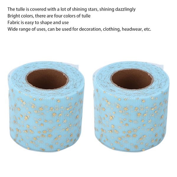 2 rullar glitter tyll med glänsande utseende, enkel användning, tillräcklig mängd, fyra färger, nättygstyll för DIY-dekor, himmelsblå