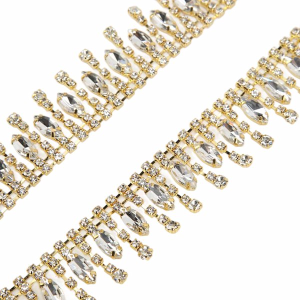 Rhinestone Trim 1yd Lång Fadeless Elegant Utsökt Tassel Design Bred Applikation Rhinestone Frans Vit Rhinestone På Guld