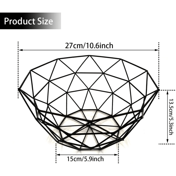 Fruktkorg i metalltråd, fruktskål med kreativ mesh , rund förvaringshållare i metall, behållare i modern stil för köksbänk, bordsdel