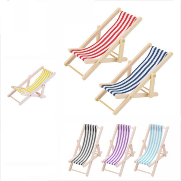 Vivid Design Miniatyr Strandstol, Stilfullt Dockskåpstillbehör Trä Hopfällbar Stol För Stranddekoration Och Utomhusmöbler