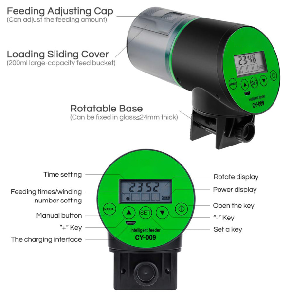 Automatisk fiskmatare - Uppladdningsbar timer fiskmatare med USB