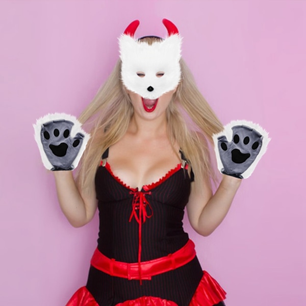 Simulerad Räv Mask Handskar Plysch Rävsvans Handgjorda Cosplay Rekvisita Halloween Tillbehör