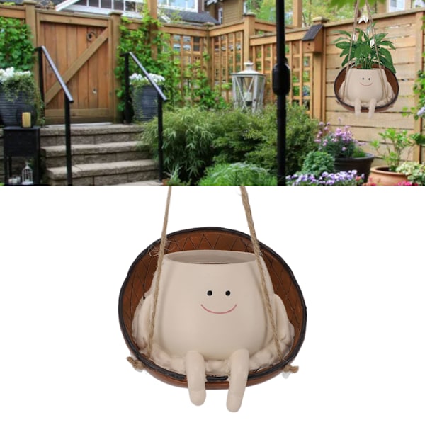 Gungansikte Planteringskruka Multifunktionell Söt Innovativ Dekorativ Hängande Resin Blomhuvud Planteringskärl för Inomhus Utomhus Växter 14x10.2x14cm /